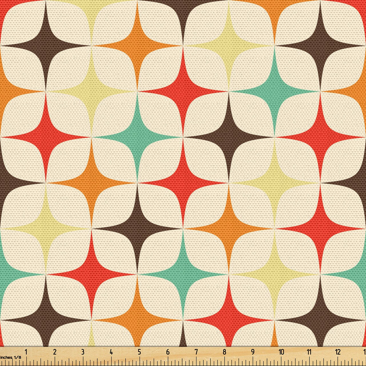 Ambesonne Yellow and Brown Fabric by The Yard, Retro-Themed Geometric with Colorful Stars, Decorative Fabric for Upholstery and Home Accents, 2 Yards, Orange Champagne